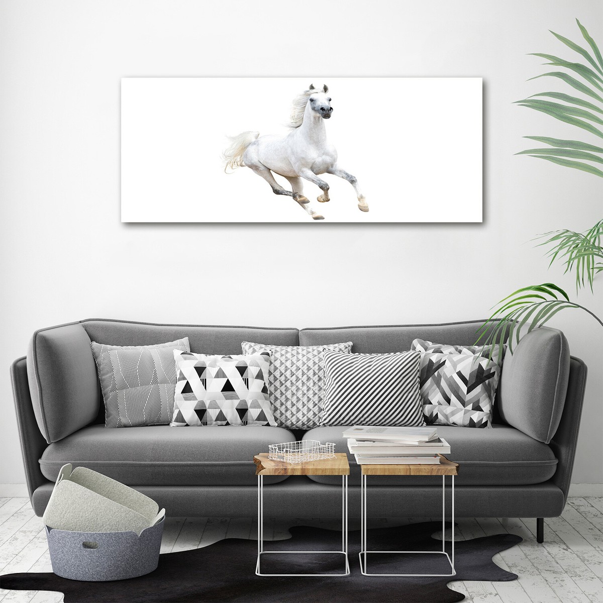 Tableau Sur Verre Trempé Tulup - Cheval Arabe Gris - 100x50 Cm - Décoration Murale Moderne