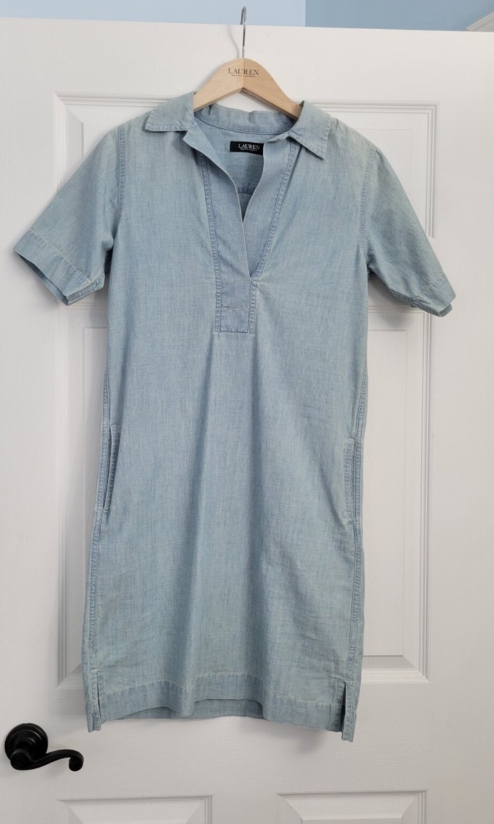 Lauren Ralph Lauren Chambray Shift Denim Jeans Dress Pockets