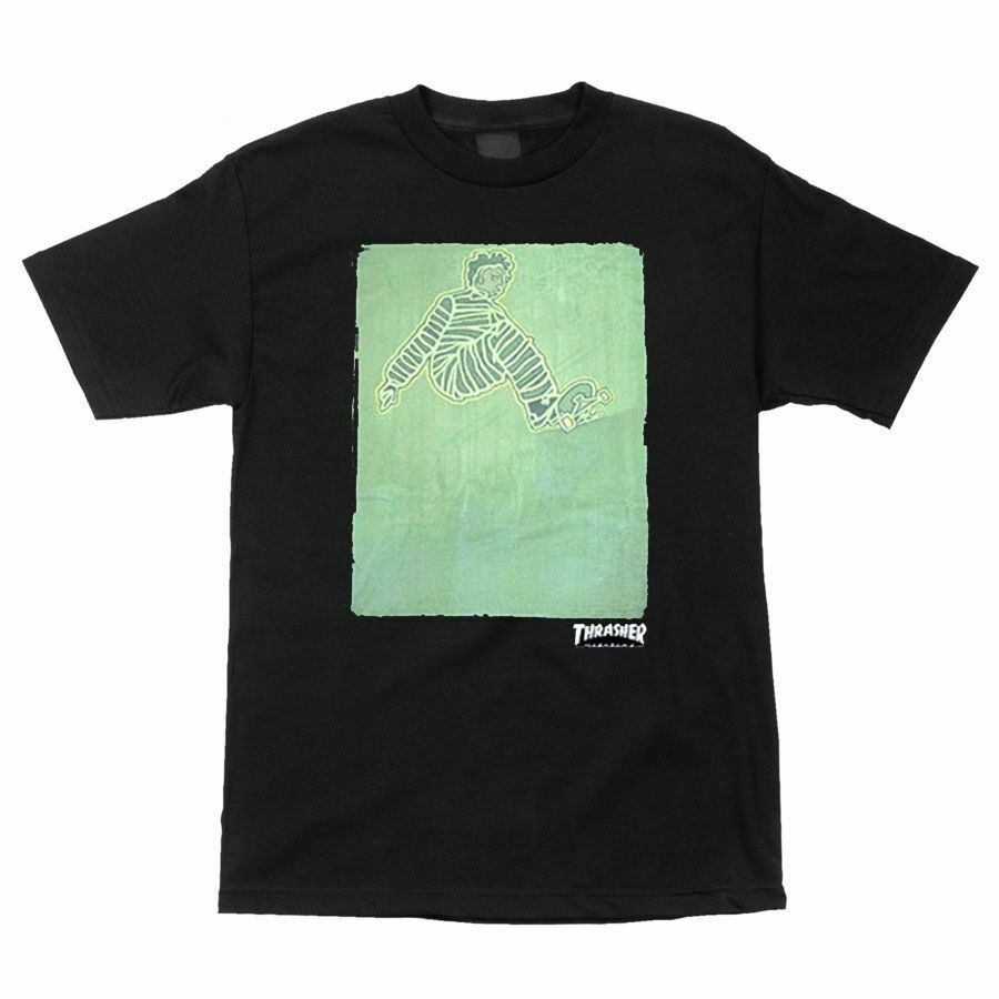 Thrasher Magazine JAILBIRD LOGO Skateboard T Shirt BLACK w/Art By