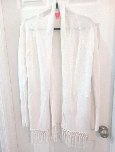 Lilly Pulitzer White Fringed Cardigan From 2023, Lovely Condition Size M - Picture 1 of 12