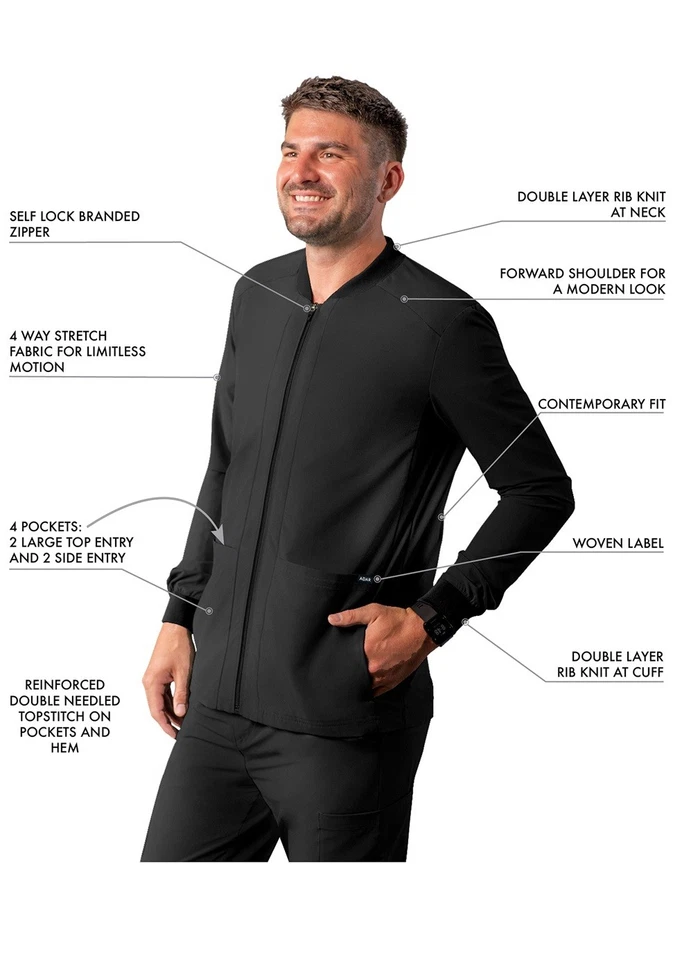 Adar Addition Scrubs For Men - Zippered Bomber Scrub Jacket - Image 3 of 4