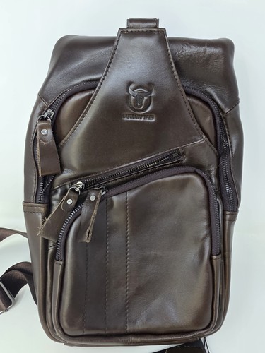 Men's & Women's Leather Sling Bag Waterproof Crossbody Chest Shoulder Brown -004 - Picture 2 of 7