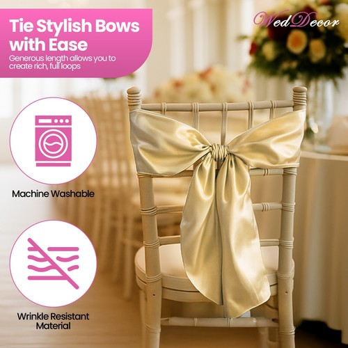 Satin Chair Sashes for Wedding Wider Fuller Bows Sash Banquet Event Decor Party - Picture 204 of 301