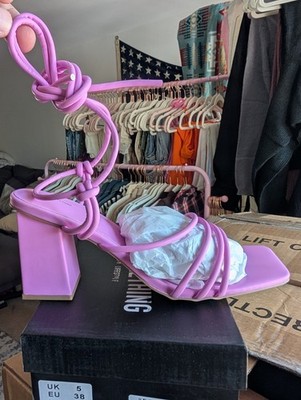 Pretty Little Thing Pink Square Toe Strappy Low Block Heeled Sandal Size 7