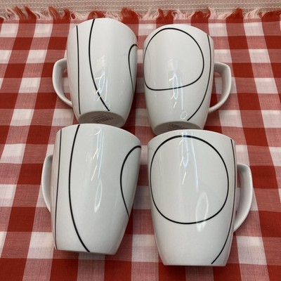 Set of 4 Corelle Coordinates Coffee Mugs Simple Lines Porcelain Mugs