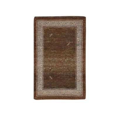 2'x3'2'' Brown Khotan Influence Intricate Design Hand Knotted Wool Mat Rug 75905