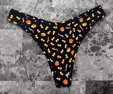 VICTORIA'S SECRET PINK GUMMY WORM CANDY CORN HALLOWEEN HIGH LEG THONG PANTIES