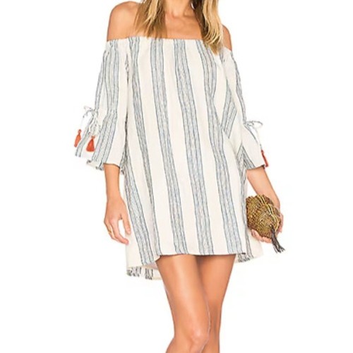 NWOT REVOLVE Tularosa Women's Linen Stripe Sara Off The Shoulder Dress size S