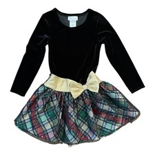 Bonnie Jean velvet metallic plaid Girls size 7 Christmas Holiday Santa red gold