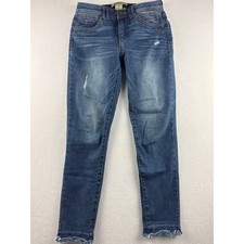 Democracy "Ab" Technology Size 2 Mid Rise Frayed Hem Skinny Jeans Blue