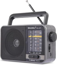 Retro 4-Band AM/FM/SW Portable Radio with USB Power and Rechargeable Battery