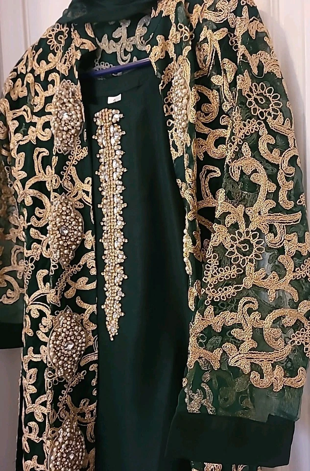 Traje de fiesta verde oscuro de 4 piezas indio/paquistaní, talla 38 Foto 4 de 4