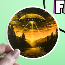 Ufo Sticker Yellow Flying Saucer Spaceship - Alien Sunset Waterproof Sticker Ufo Sticker Yellow Flying Saucer Spaceship - Alien Sunset Waterproof Sticker