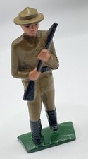 Rare Antique Toy Soldier Grey Iron 3  Figure Figurine w Gun  Hat - Sharp Colors
