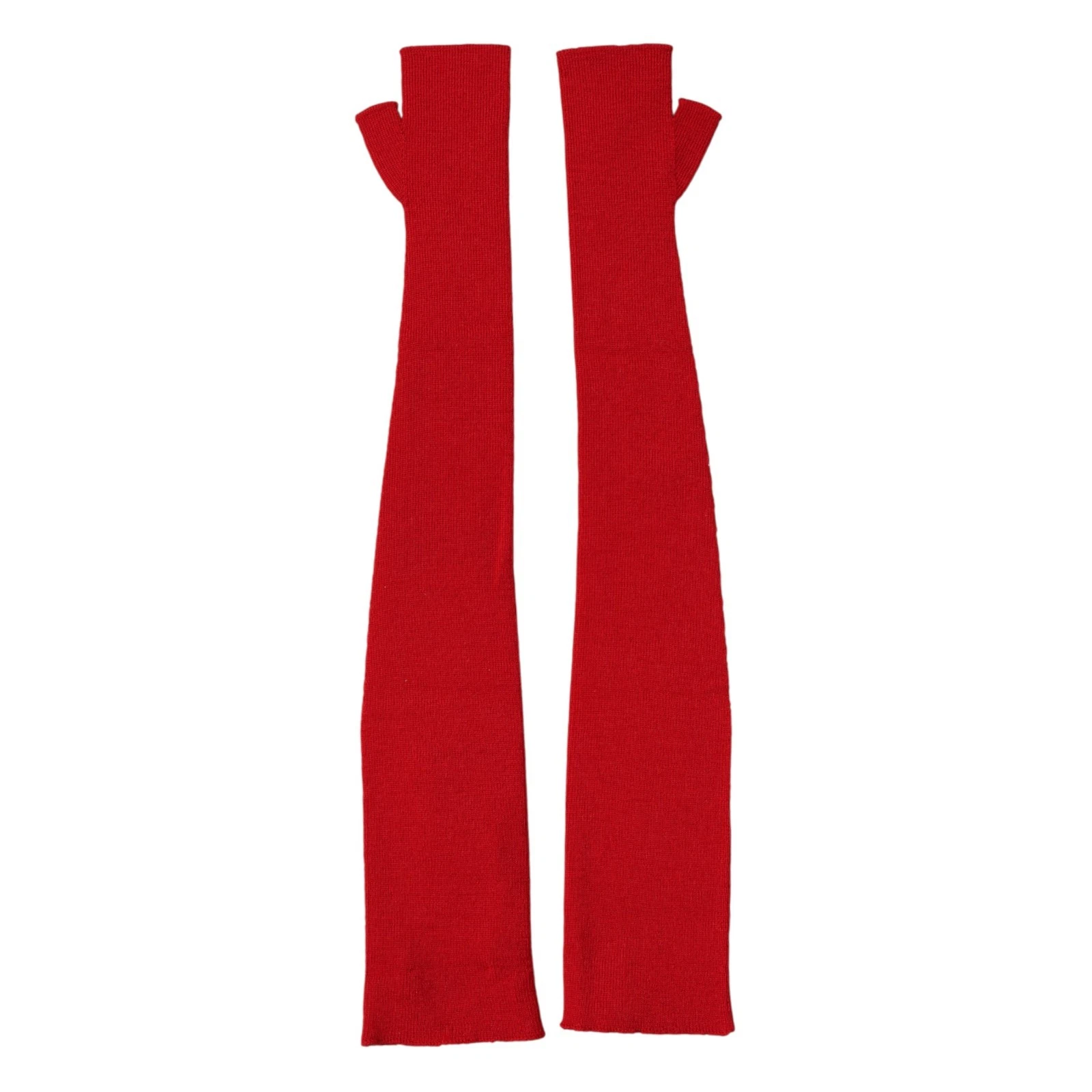 DOLCE & GABBANA Gloves Red Wool Knitted Fingerless Elbow Length One SIze 450usd