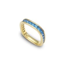 Princess Cut Natural Blue Topaz Half Eternity Band In 925 Sterling Silver Ring