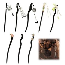 8 Pcs Chinese Hair Sticks Set, Japanese Hair Pin Floral Carved Wooden