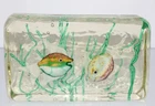 VTG MURANO ITALY ART GLASS FISH AQUARIUM BLOCK SCULPTURE PAPERWEIGHT