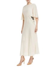 See by Chloé  Flutter-Sleeve Dress Cream  Silk Side Lace Side Panel Midi Maxi 2