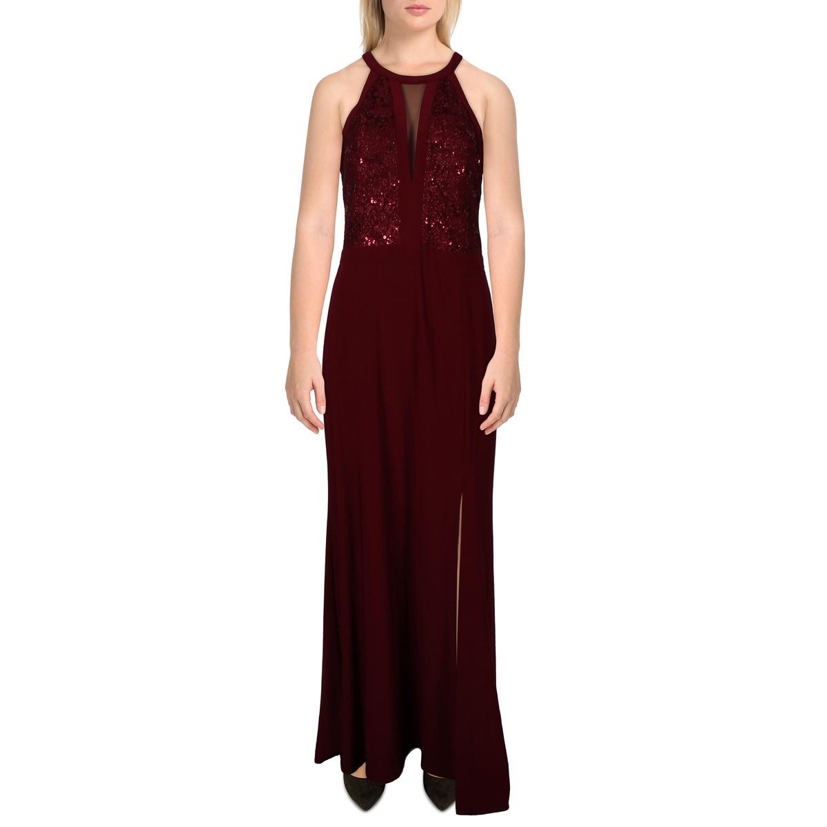 NW Nightway Womens Red Lace Illusion Evening Dress Gown 12 BHFO