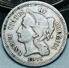 1875 Three Cent Nickel Piece 3C Ungraded Circulated US Type Coin CC28396