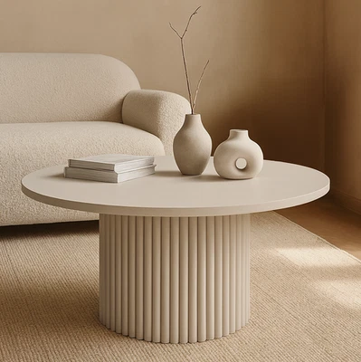 Table basse ronde striée | FABRIQUÉ À LA MAIN | Table basse striée personnalisée - Photo 1/4