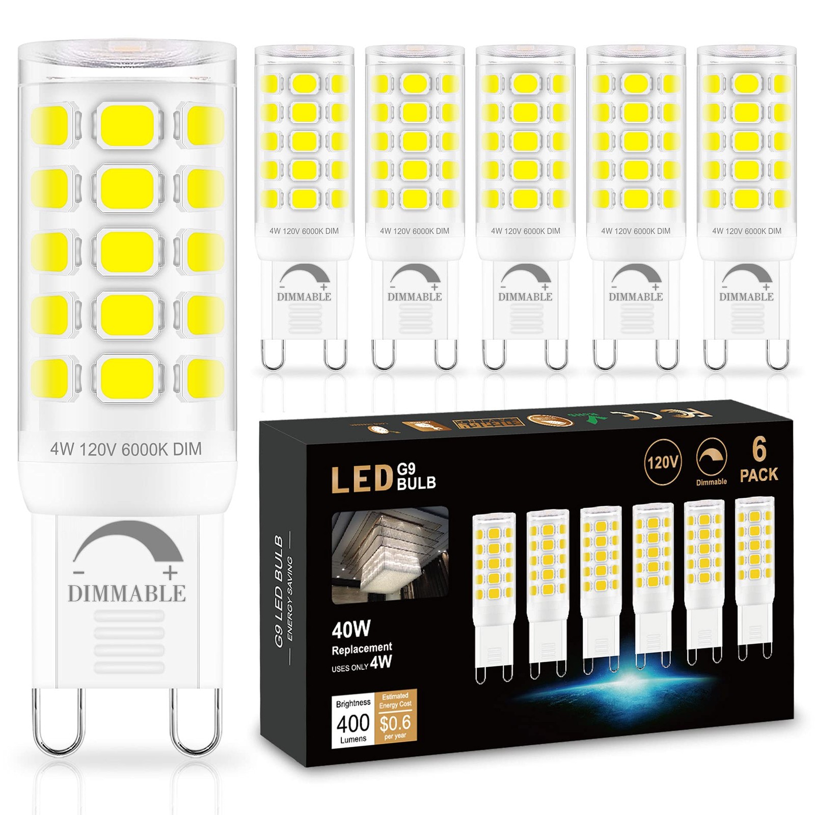 Dimmable G9 Led Bulb 4w Halogen 6 Pack 6000k