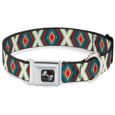 Dog Collar Bone Geometric Diamonds Grays/Red/Turquoise Medium 11-16. (US IMPORT)