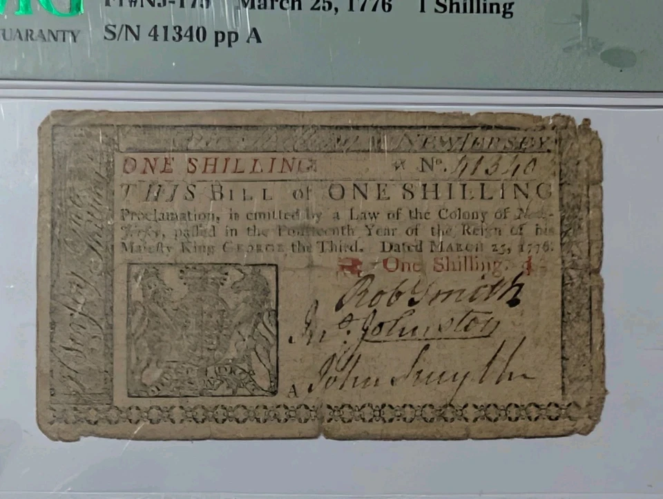 New Jersey Colonial Note March 25th 1776 FR#NJ-176 1 One Shilling PMG VF 20 - Image 2 of 3