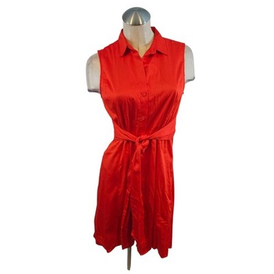 NIC+ZOE Size XS Sleeveless Shirt Dress Red Orange Belted