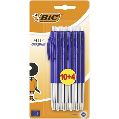 Bic M10 Fashion Clic Ball Kugelschreiber, Blau, 10 Stück + 4 gratis