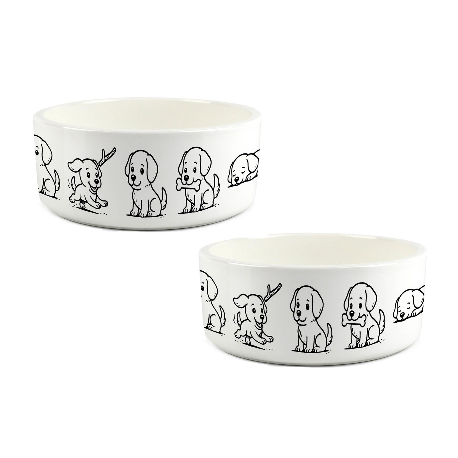 B&Q -  Doodle Dogs Large Ceramic Pet Food & Water Bowl Set - Image 2