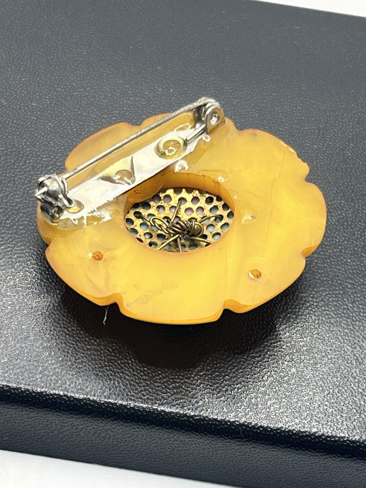 Orange Bakelite multi colored painted flowers vin… - image 12