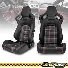 Universal Pair Reclinable Racing Seats Dual Slider Pu Carbon Leather Red Plaid Universal Pair Reclinable Racing Seats Dual Slider Pu Carbon Leather Red Plaid