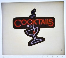 Original VINTAGE 1970s Heat Transfer  Cocktails Neon Sign Martini
