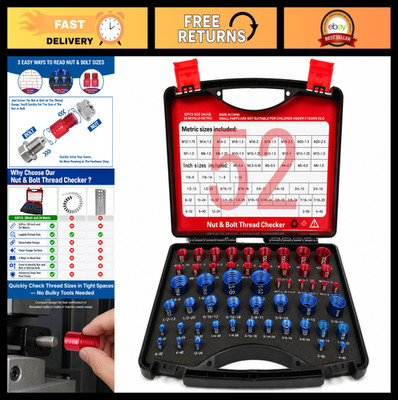 52 PCS Thread Checker Kit - SAE & Metric Gauge, Nut & Bolt Size Finder Tool