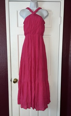 Allie Rose Pink Lined Smocked Sun Dress Back Tie Sash Small