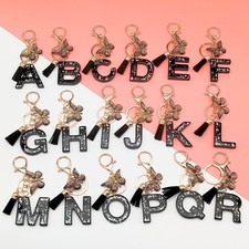 Womens Resin Letter Tassels Butterfly Pendant KeyChain Handbag Keyring Gift