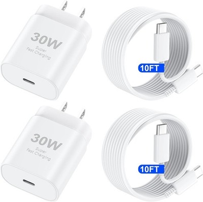 30W USB-C Fast Charger Adapter for iPhone 17/16 Pro Max 10FT Cable