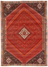 7x10 ft Handmade Red Vintage Oriental Wool Rug Geometric Tribal Design Carpet