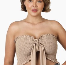 Zenana's Plus Size Strapless Ruched Smocked  Bandeau Tube Top With/without Tie