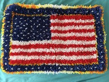 Handcrafted Latch Hook Rug American Flag Patriotic Red White Blue 18 x 10 in