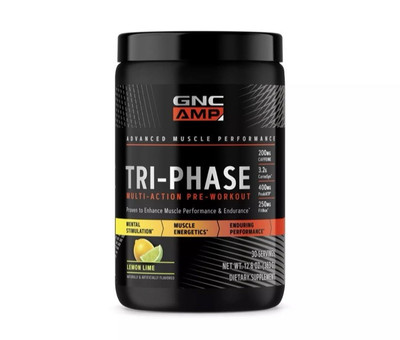 GNC AMP Tri-Phase Multi-Action Pre-Workout, Lemon Lime | 30 Servings