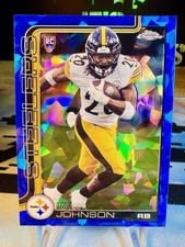 2025 Kaleb Johnson Topps Chrome Sapphire Rookie Card #323 Pittsburgh Steelers. rookie card picture