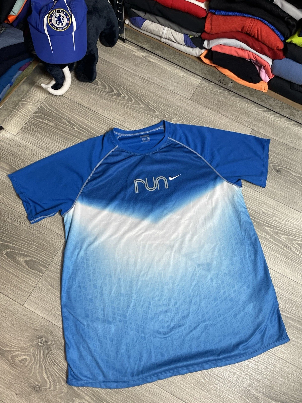 Vintage Nike Fit Shirt Run Blue Running Training Sponsored Men’s Size XL