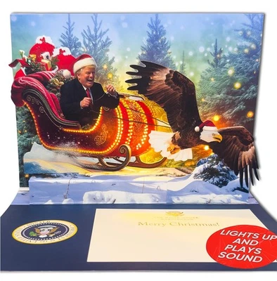 OUR FRIENDLY FOREST Talking Donald Pop Up Christmas Card with Eagle Sleigh - Fun Holiday Gift wit...
