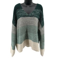 Knox Rose Sweater WMNS XXL Green Gray Colorblock V-Neck Balloon Sleeve Pullover