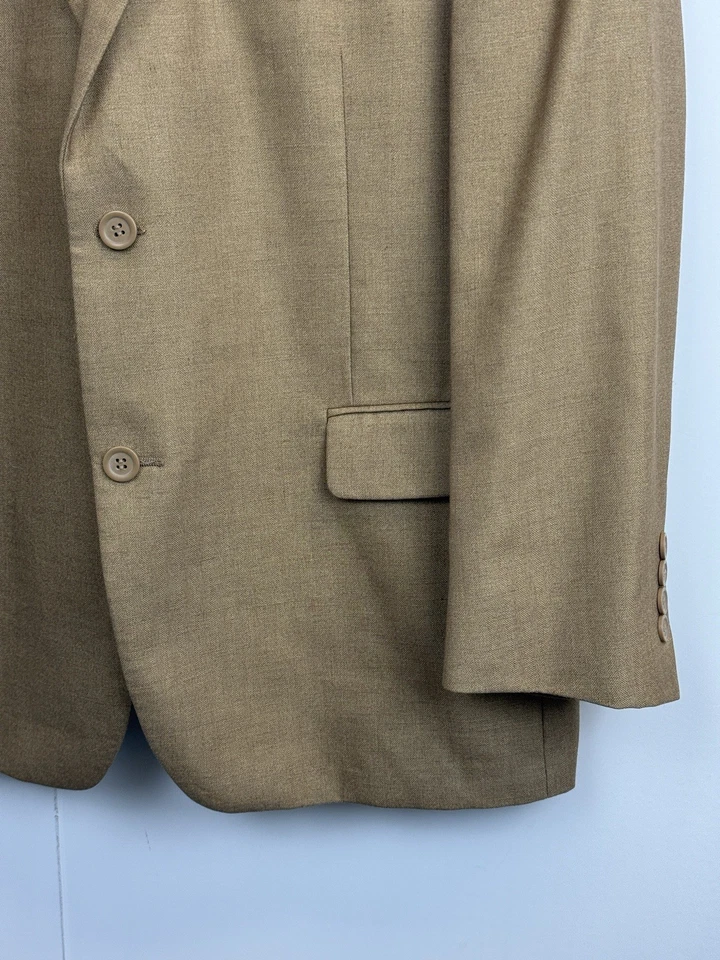 Andrew Fezza Mens Blazer Jacket Sz 44S Beige Linen Rayon Herringbone Sport Coat - Image 3 of 4