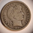 1901 O Barber Dime 10C Cents Coin Silver, VG!