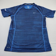 Nike Dri Fit Miler Running Shirt Men's Medium Blue Black Stripe Athletic